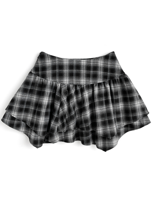 チェック柄アシンメトリーミニスカート