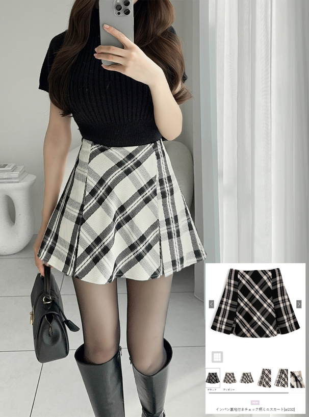 インパン裏地付きチェック柄ミニスカート[ai232] | レディース