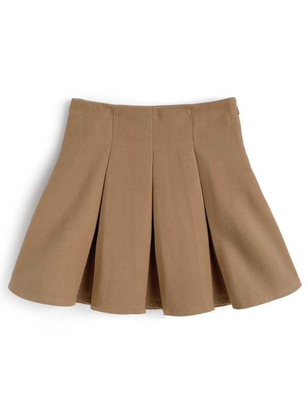 インパン裏地付ボックスプリーツフレアミニスカート