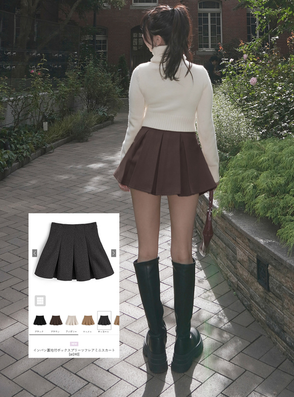 インパン裏地付ボックスプリーツフレアミニスカート[ai240