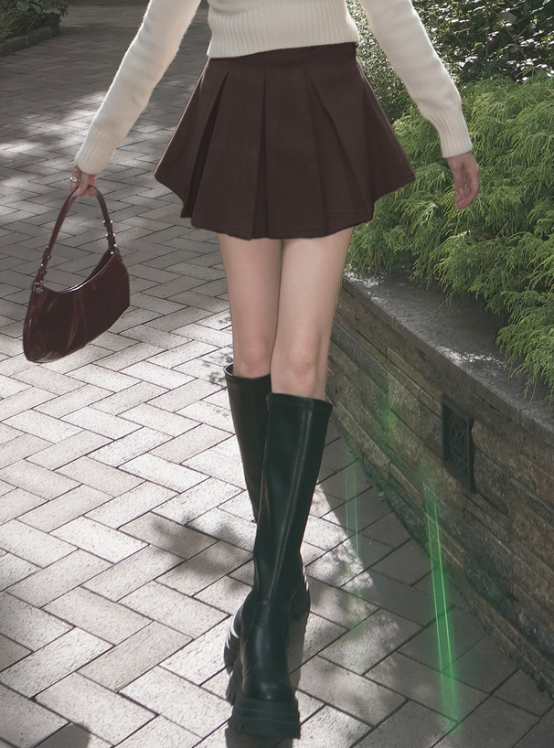 インパン裏地付ボックスプリーツフレアミニスカート[ai240