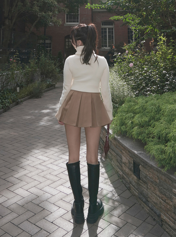 インパン裏地付ボックスプリーツフレアミニスカート[ai240