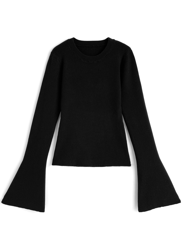 リブフレアスリーブニットトップス