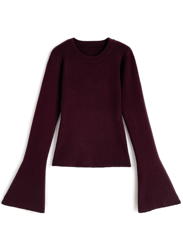 リブフレアスリーブニットトップス