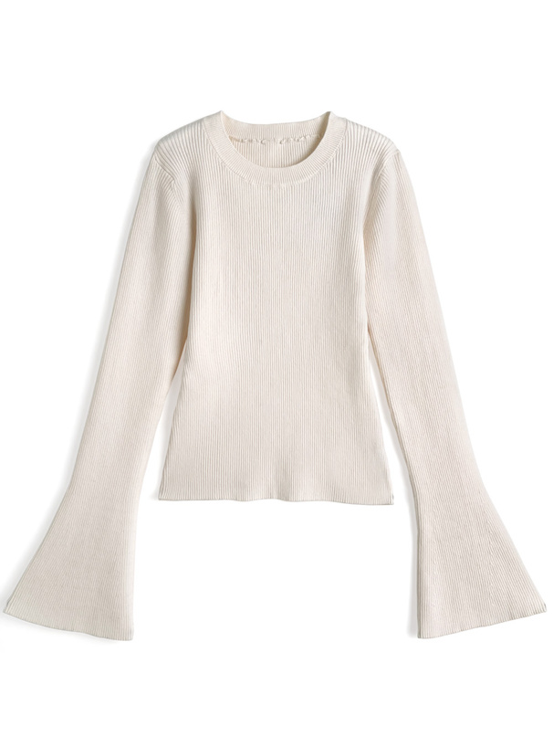 リブフレアスリーブニットトップス