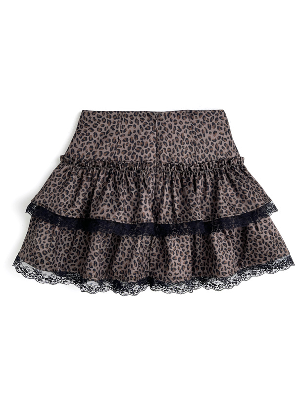 インパン裏地付きレオパード柄レースティアードミニスカート[ai252