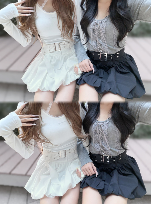 インパン裏地・ベルト付きバルーンミニスカート[ai253] | レディース