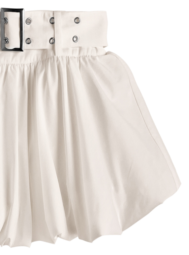 インパン裏地・ベルト付きバルーンミニスカート