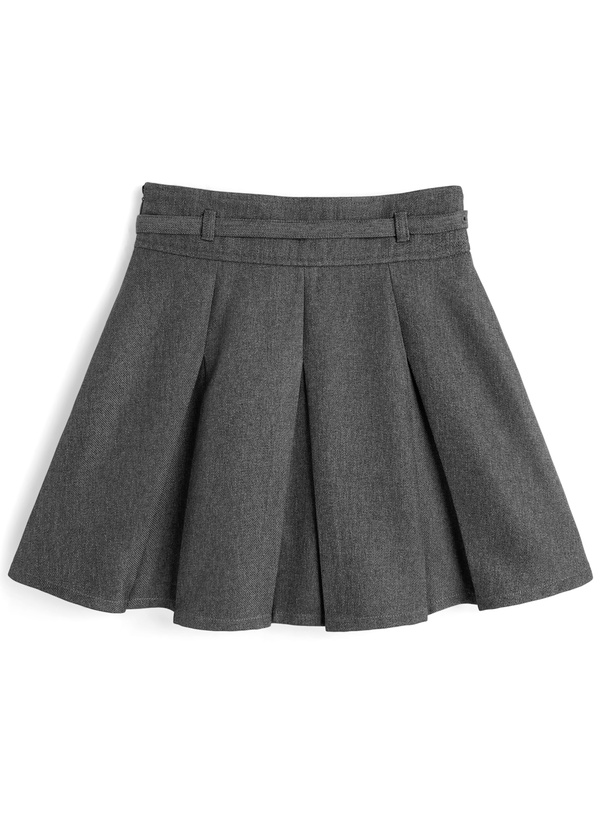 インパン裏地・ベルト付きプリーツミニスカート