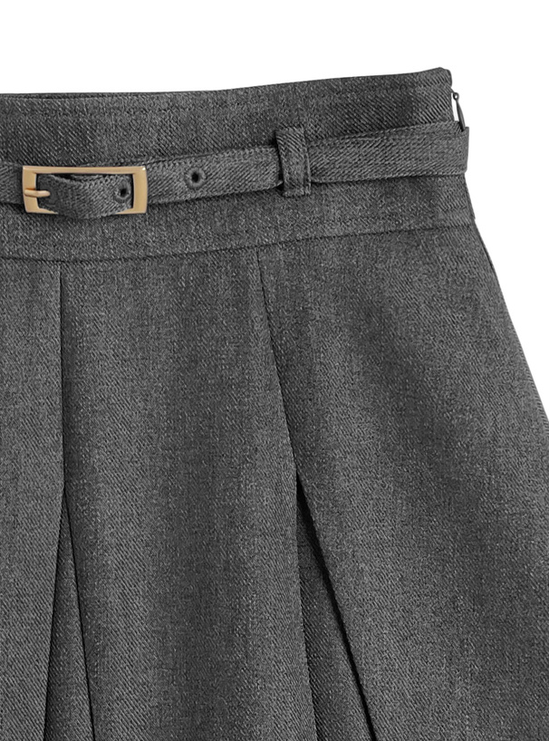 インパン裏地・ベルト付きプリーツミニスカート