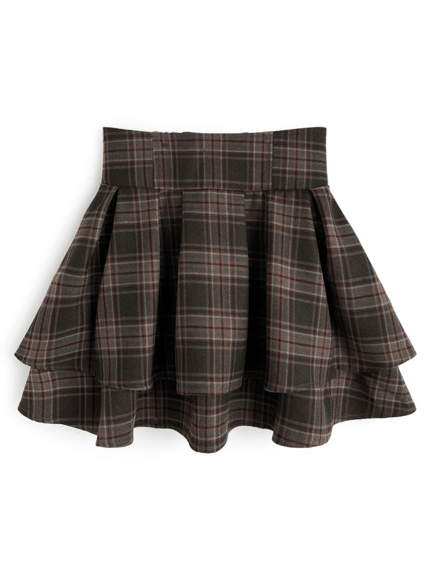 インパン裏地付きチェック柄フレアミニスカート