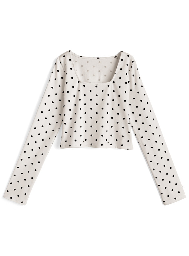 ドット柄スクエアネックショート丈ロンT[ai262]