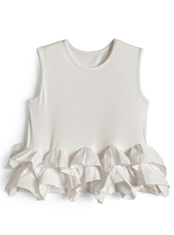 フリルノースリーブトップス