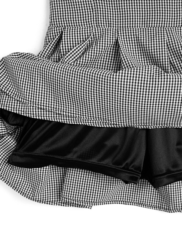 インパン裏地付きギンガムチェック柄ハイウエストダブルフレアスカート