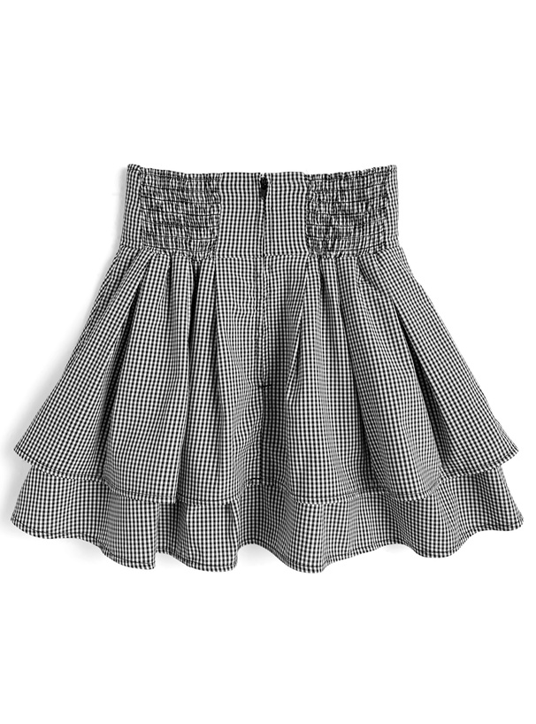 インパン裏地付きギンガムチェック柄ハイウエストダブルフレアスカート