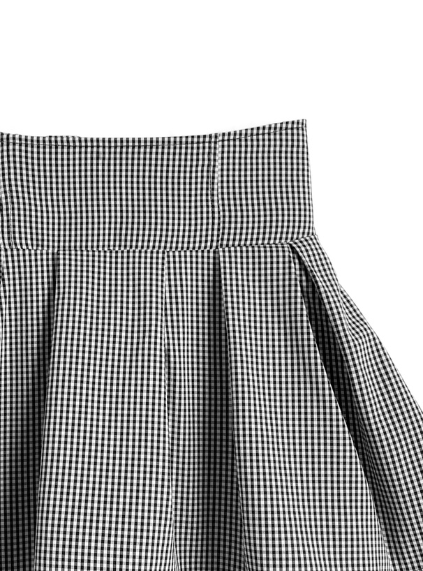 インパン裏地付きギンガムチェック柄ハイウエストダブルフレアスカート