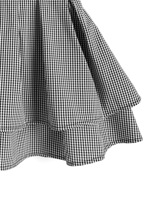 インパン裏地付きギンガムチェック柄ハイウエストダブルフレアスカート