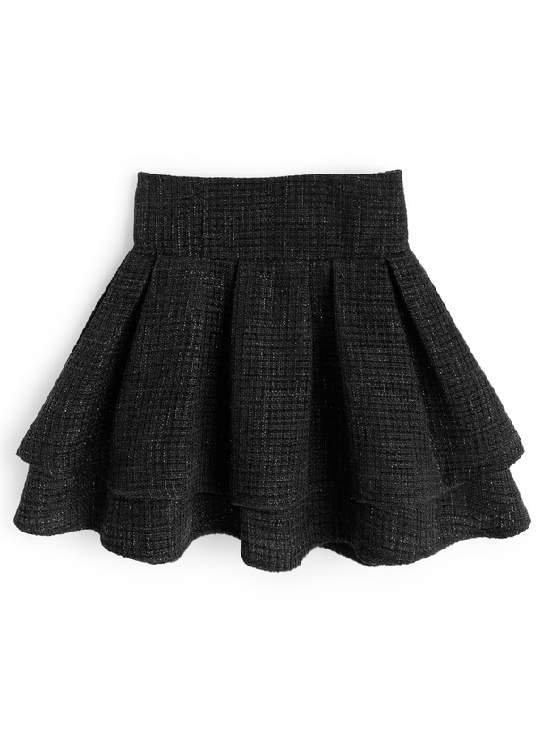インパン裏地付きハイウエストダブルフレアツイードスカート