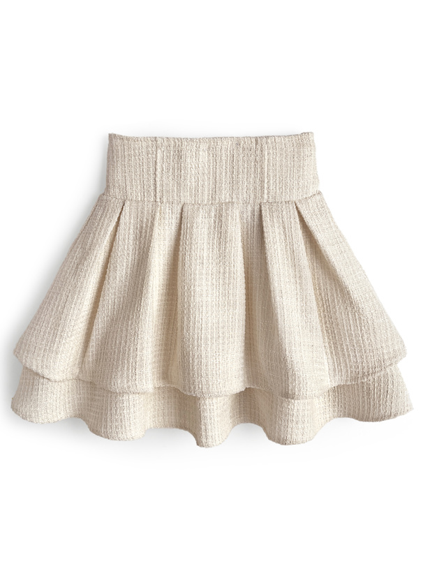 インパン裏地付きハイウエストダブルフレアツイードスカート