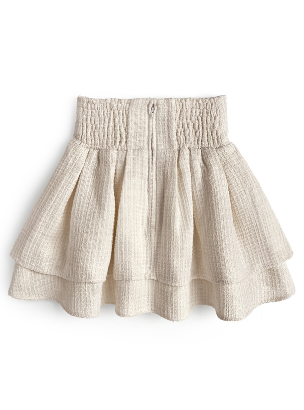 インパン裏地付きハイウエストダブルフレアツイードスカート