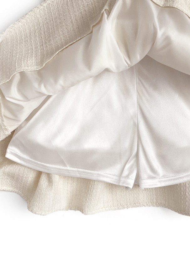 インパン裏地付きハイウエストダブルフレアツイードスカート