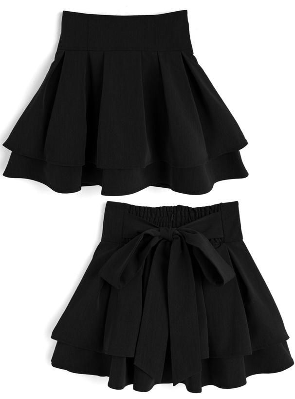 インパン裏地付きバックリボンダブルフレアミニスカート