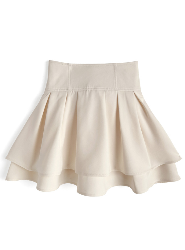 インパン裏地付きバックリボンダブルフレアミニスカート
