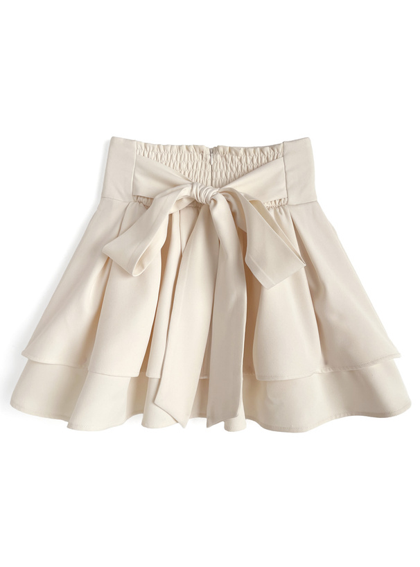 インパン裏地付きバックリボンダブルフレアミニスカート