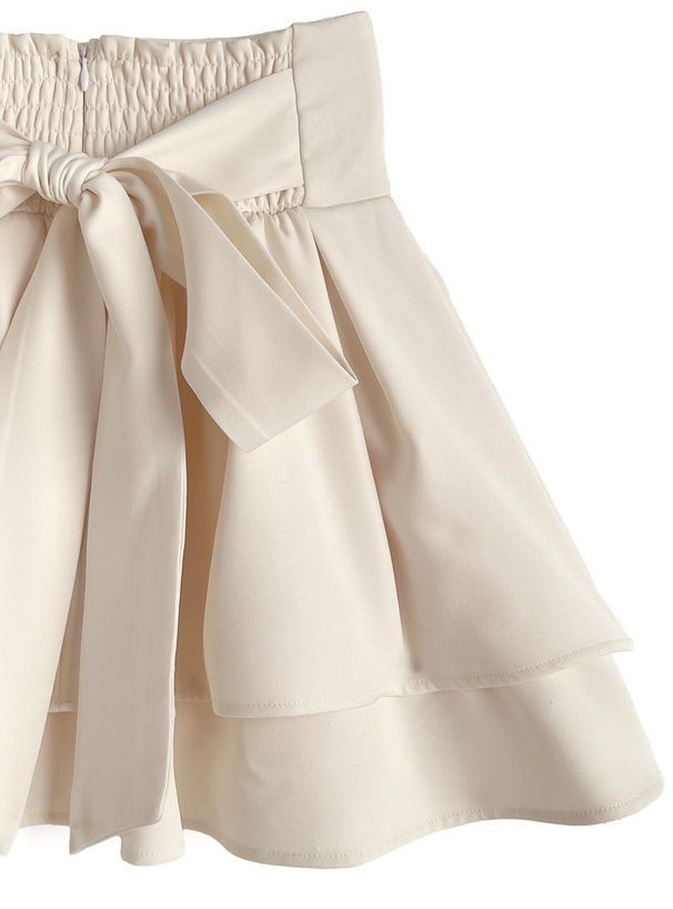 インパン裏地付きバックリボンダブルフレアミニスカート