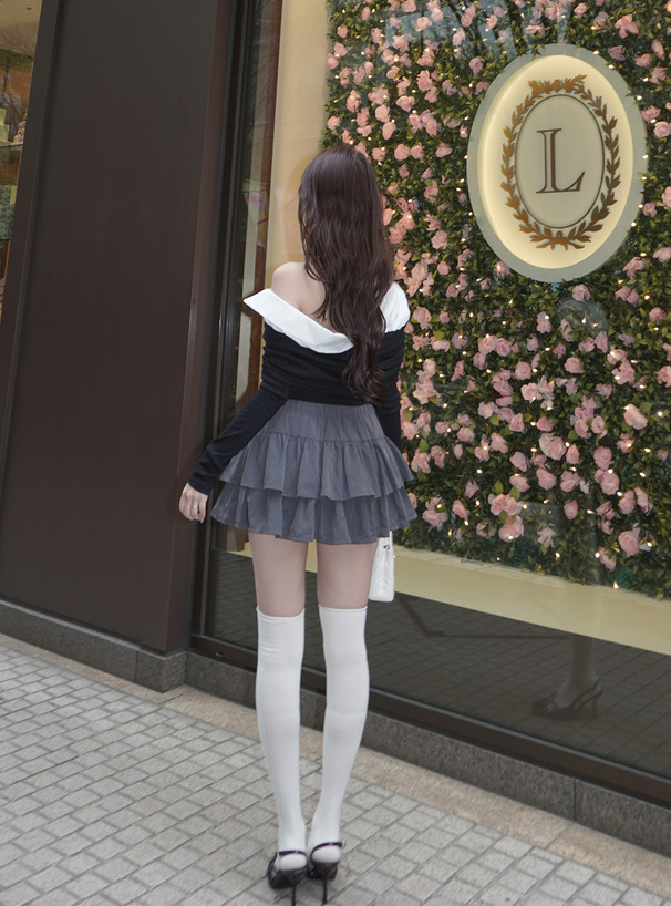 インパン裏地付きティアードミニスカート