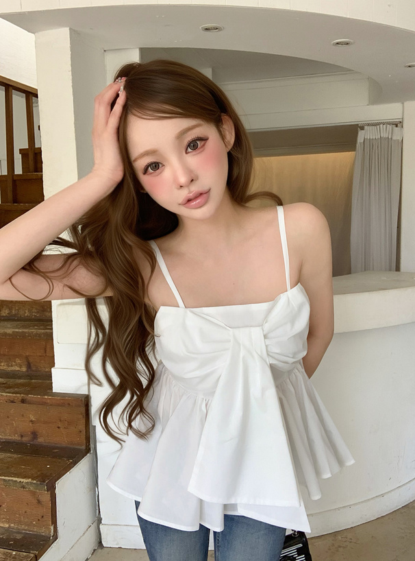 ペプラムリボンキャミソールトップス