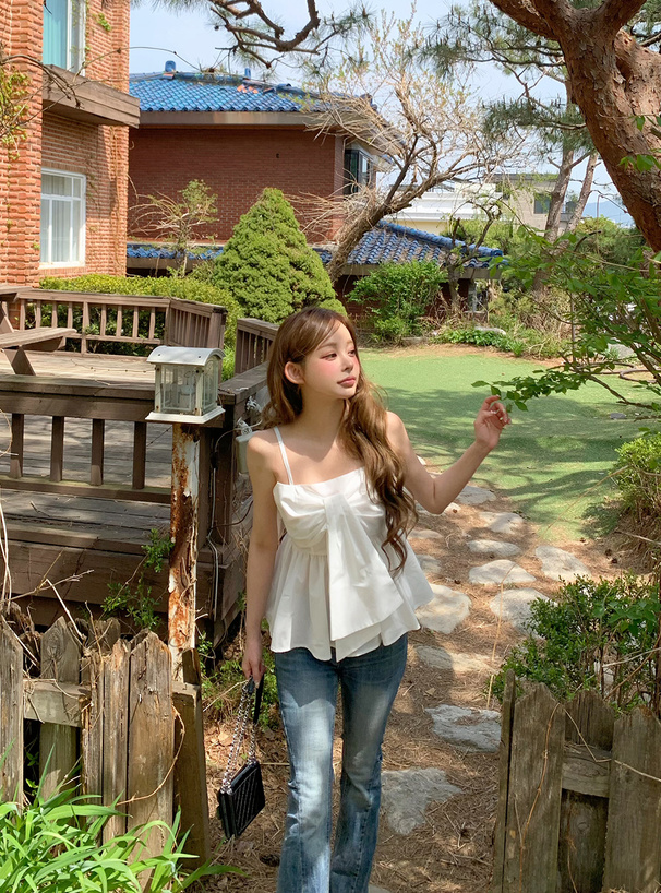 ペプラムリボンキャミソールトップス