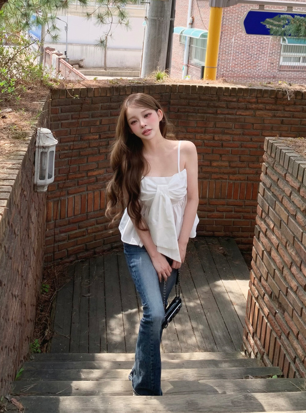 ペプラムリボンキャミソールトップス