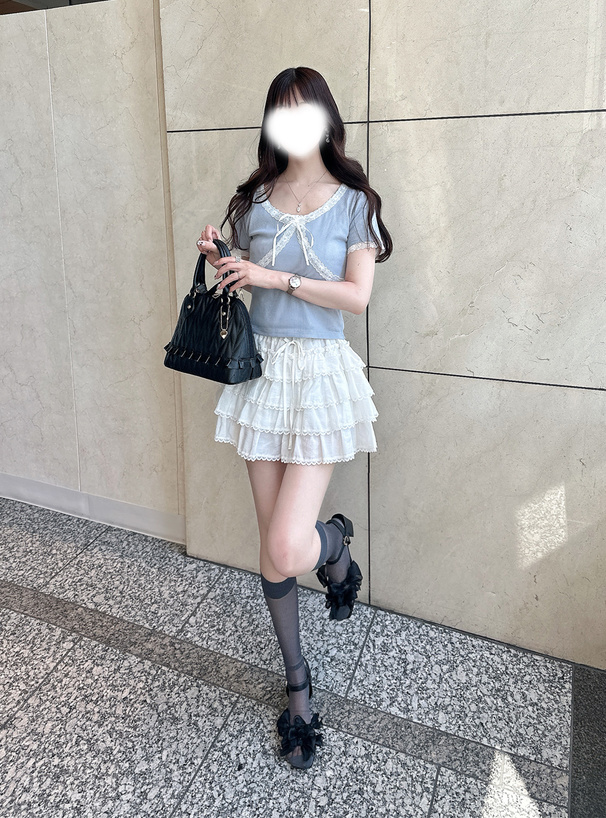 インパン裏地付きレースティアードミニスカート