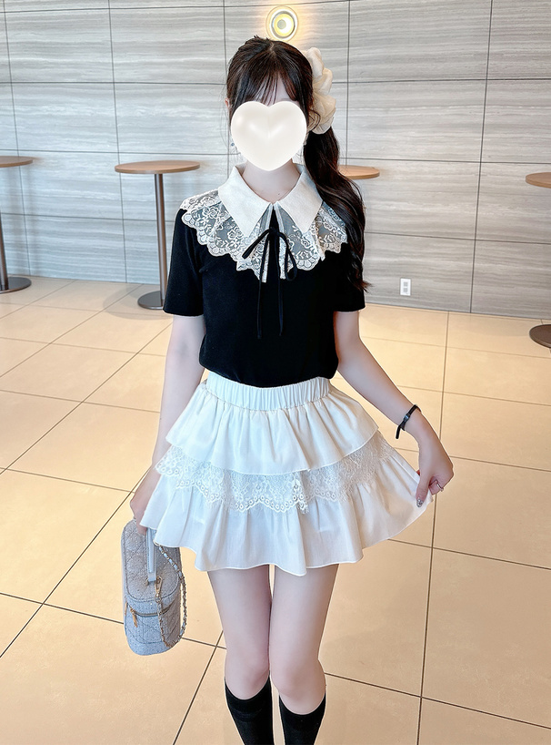 インパン裏地付きレースティアードミニスカート