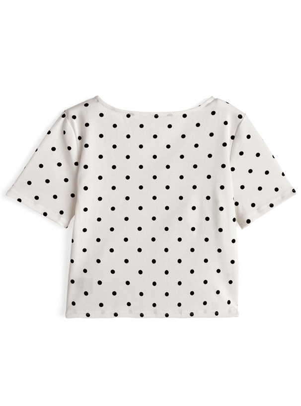 ドット柄スクエアネックショート丈Tシャツ