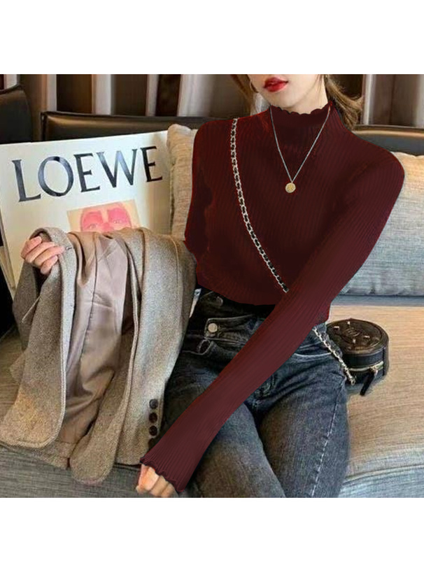 ハイネックメロウリブニットトップス