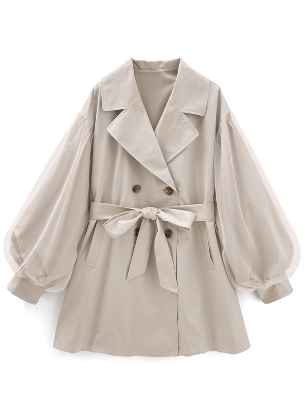 ベルト付きチュールドッキングトレンチコート