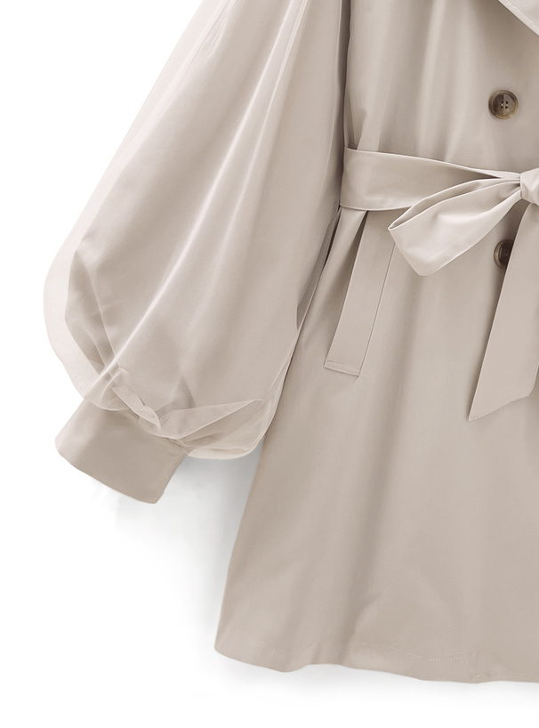 ベルト付きチュールドッキングトレンチコート