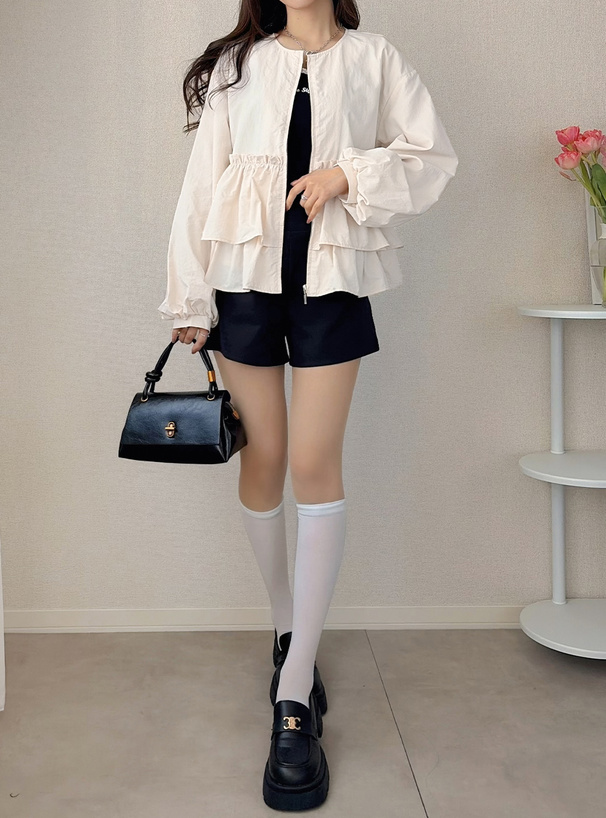 フリルティアードボリュームスリーブブルゾン