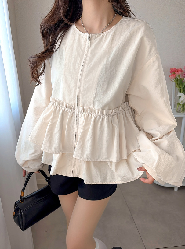 フリルティアードボリュームスリーブブルゾン