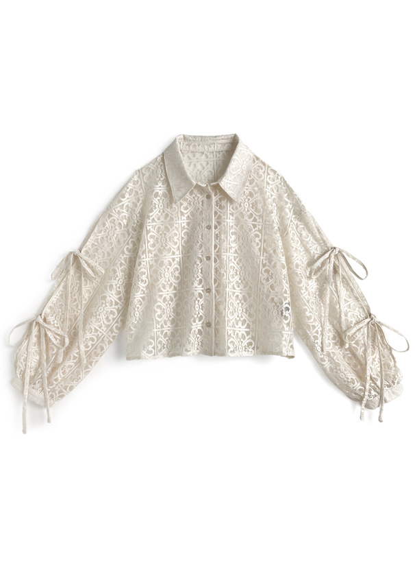 袖リボンレースブラウス