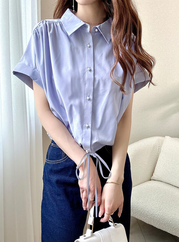 パールボタンドロストトップス