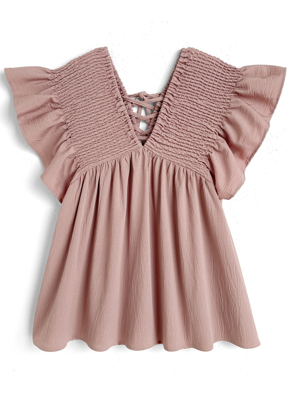 前後2wayシャーリングレースアップフリルブラウス