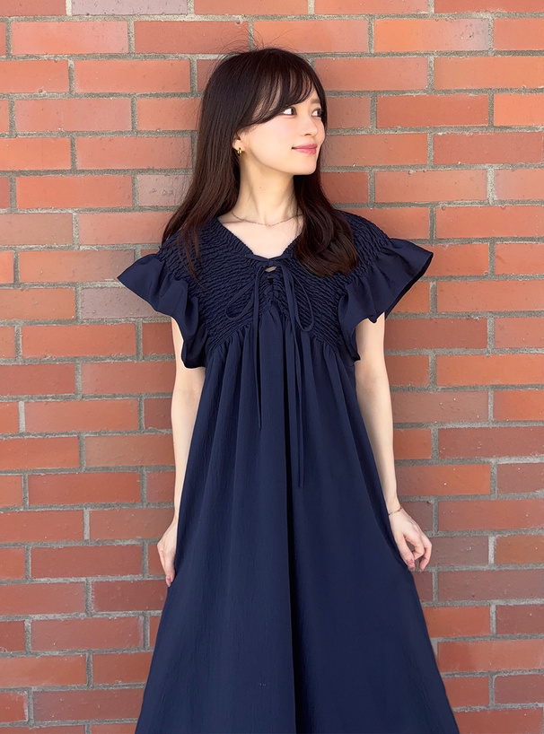 前後2wayシャーリングレースアップフリルワンピース[al300