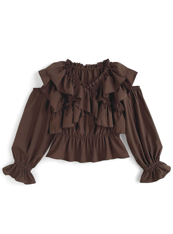 2Wayショルダーオープンクロスフリルブラウス