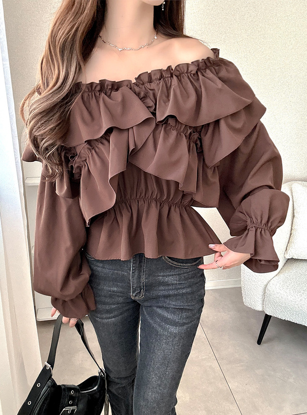 2Wayショルダーオープンクロスフリルブラウス