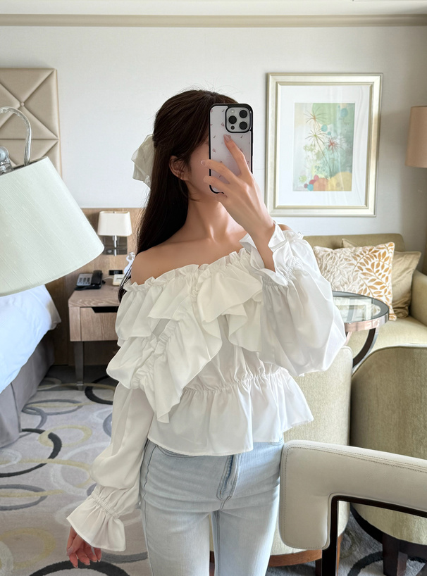 2Wayショルダーオープンクロスフリルブラウス