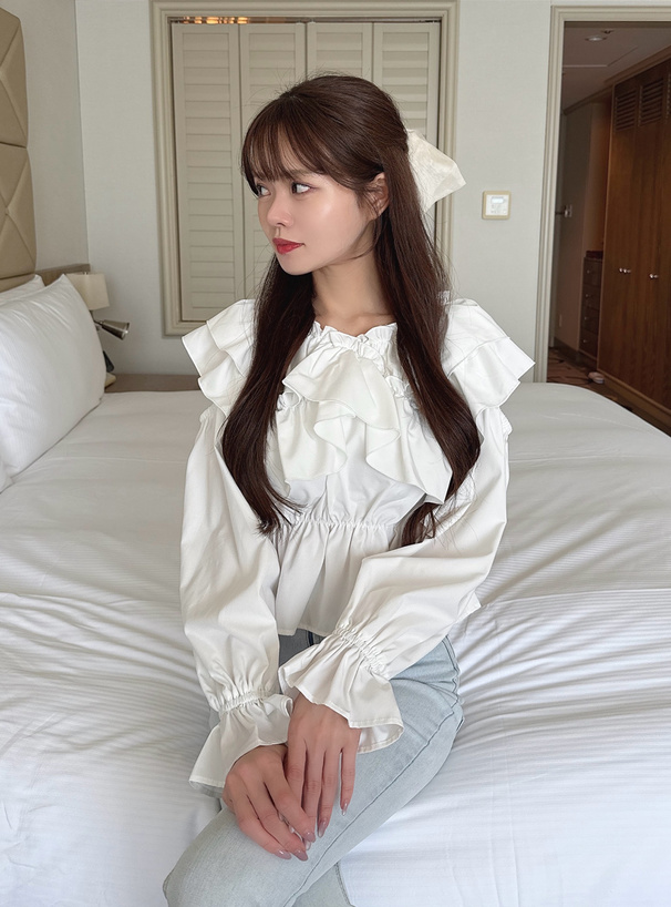 2Wayショルダーオープンクロスフリルブラウス