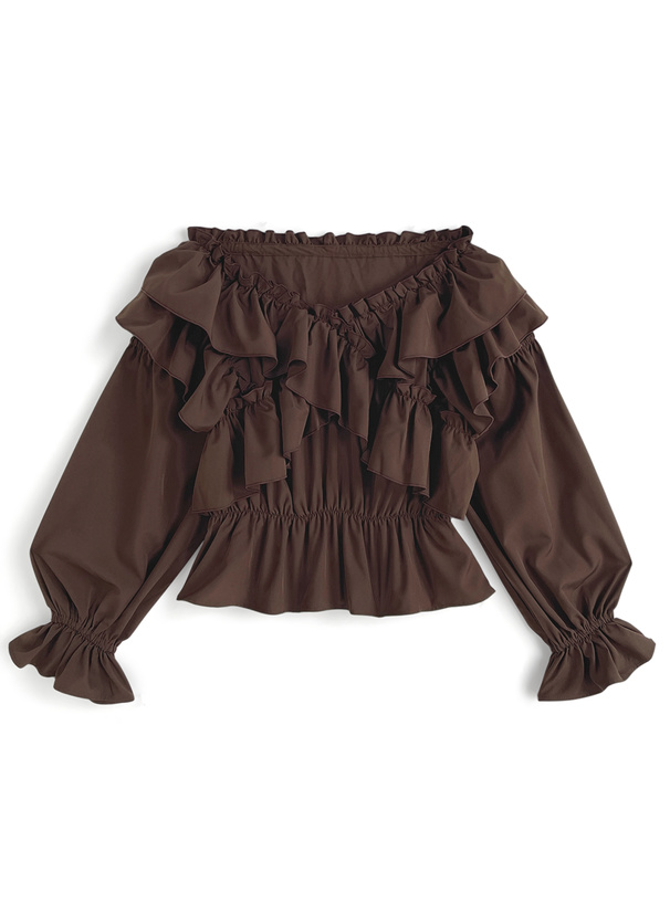 2Wayショルダーオープンクロスフリルブラウス